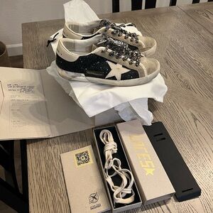 Golden Goose Black and Taupe Glitter Sneakers